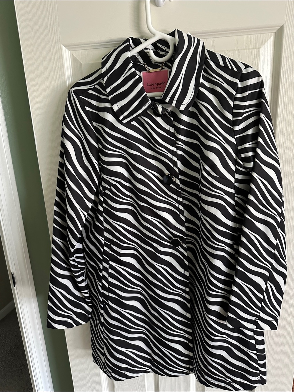 kate spade Black and White Zebra-Print Trench Coat